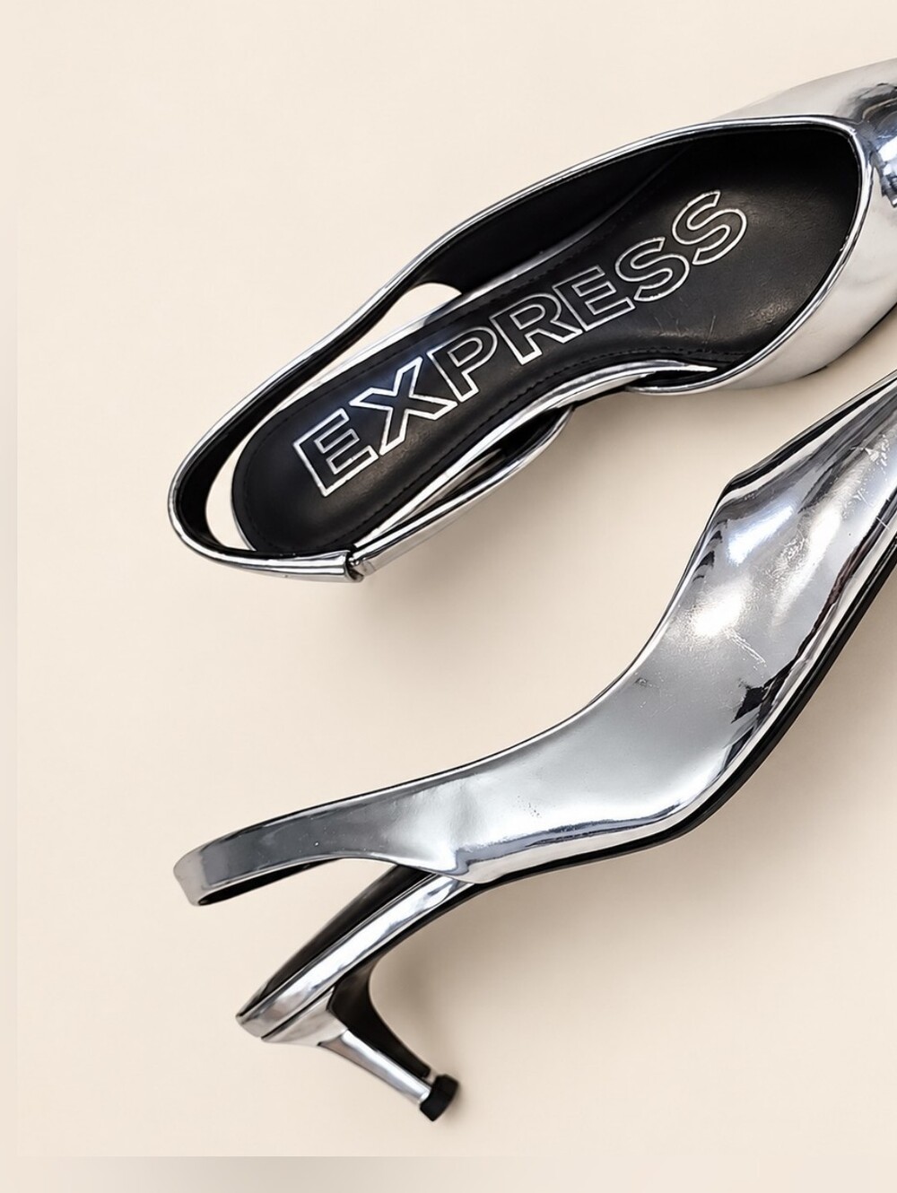 Express Metallic Silver Pointed Slingback Heels Size 8